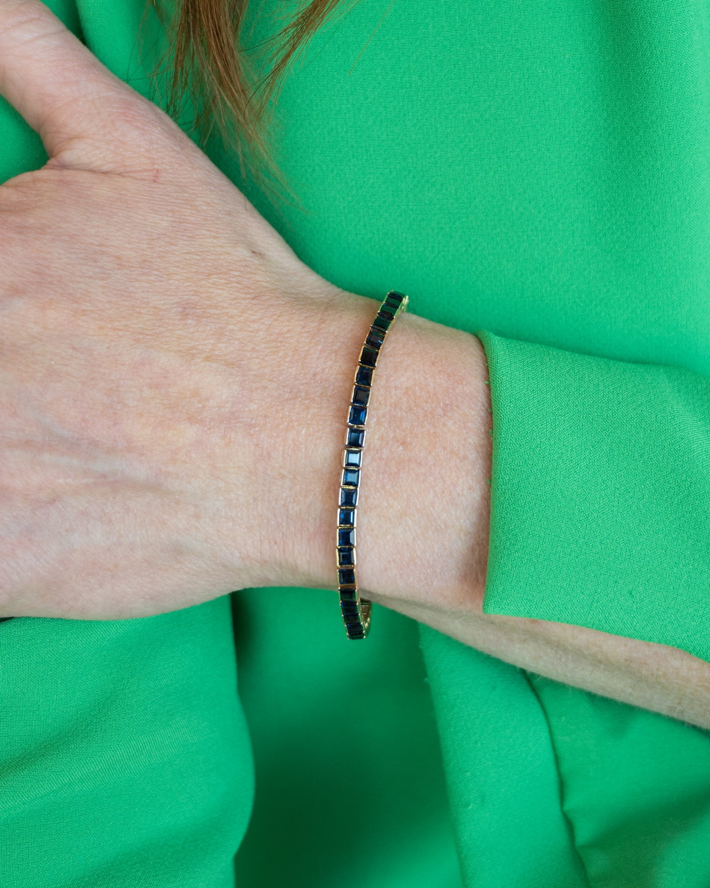 10 Carat Step Cut Sapphire Tennis Bracelet in 14k