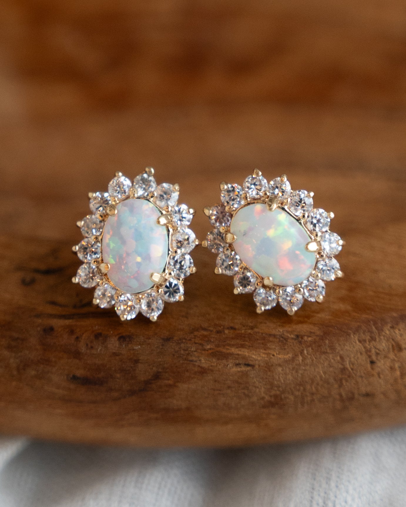 .56 Cabochon Opal & Diamond Earrings 14k