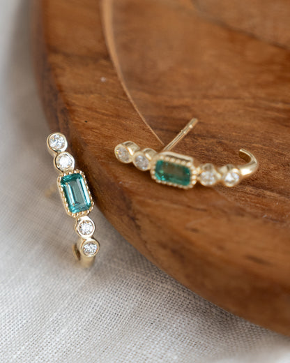 .60 Tourmaline & Diamond J Hoop Earrings in 14k