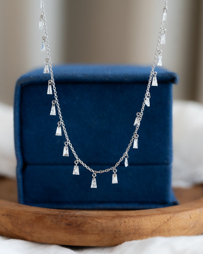 1.60 Tapered Baguette Diamond Drop Necklace 18k