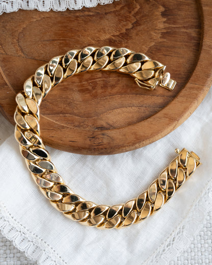 Unisex Flat Curb Link Bracelet in 18k Yellow Gold