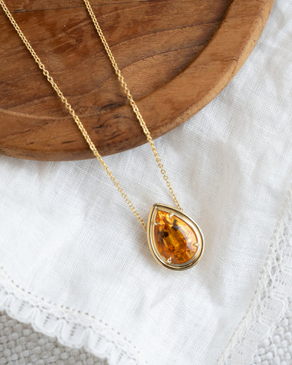5.45 Pear Cut Citrine Pendant Necklace in 18k Yellow Gold