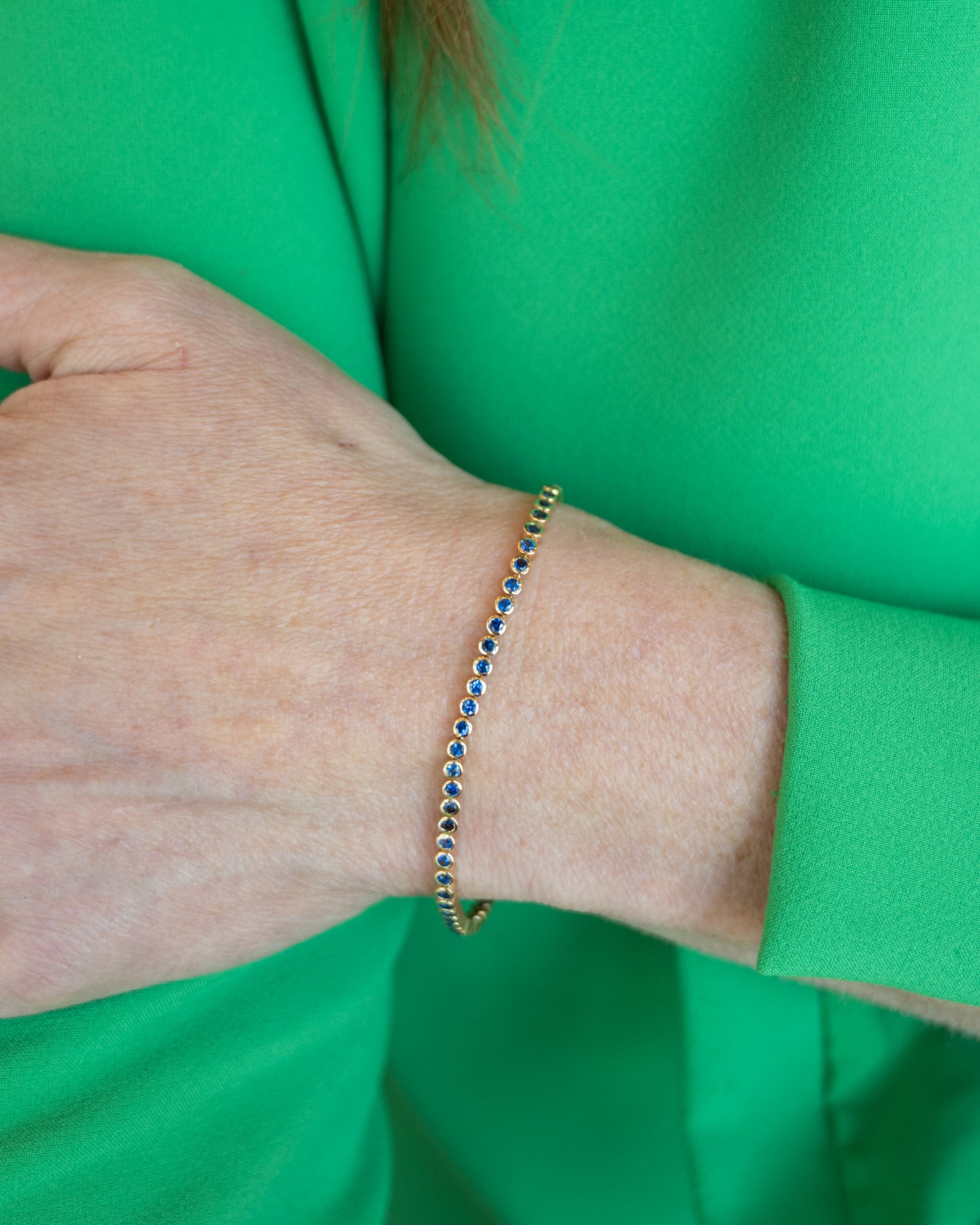 3 Carat Bezel Sapphire Tennis Bracelet in 14k Yellow Gold