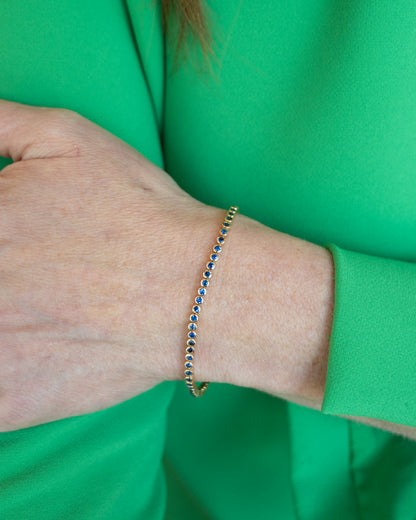 3 Carat Bezel Sapphire Tennis Bracelet in 14k Yellow Gold