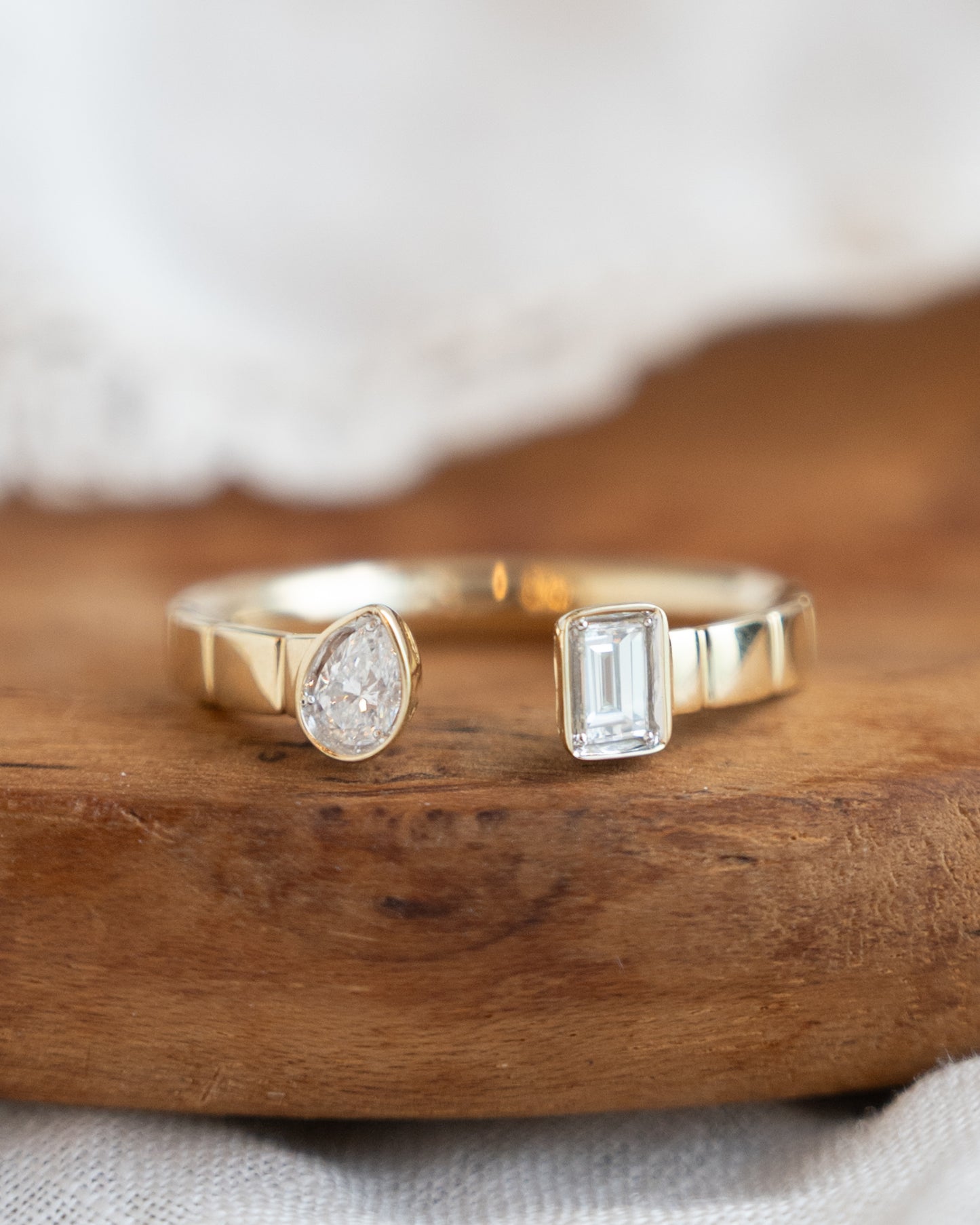 .26 Emerald & Pear Diamond Stacking Ring in 14k