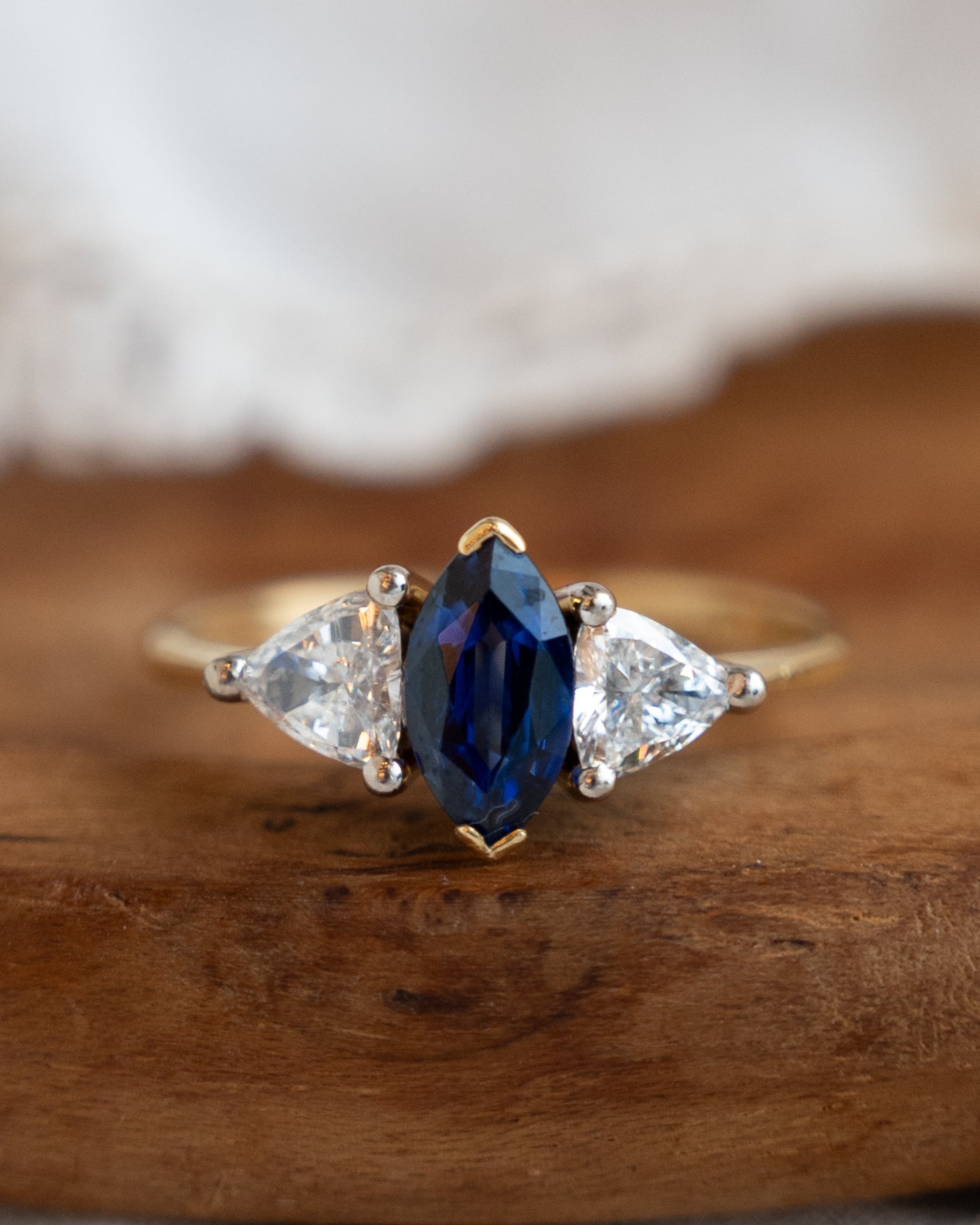 1 Carat Marquise Sapphire & Diamond Engagement Ring 18k