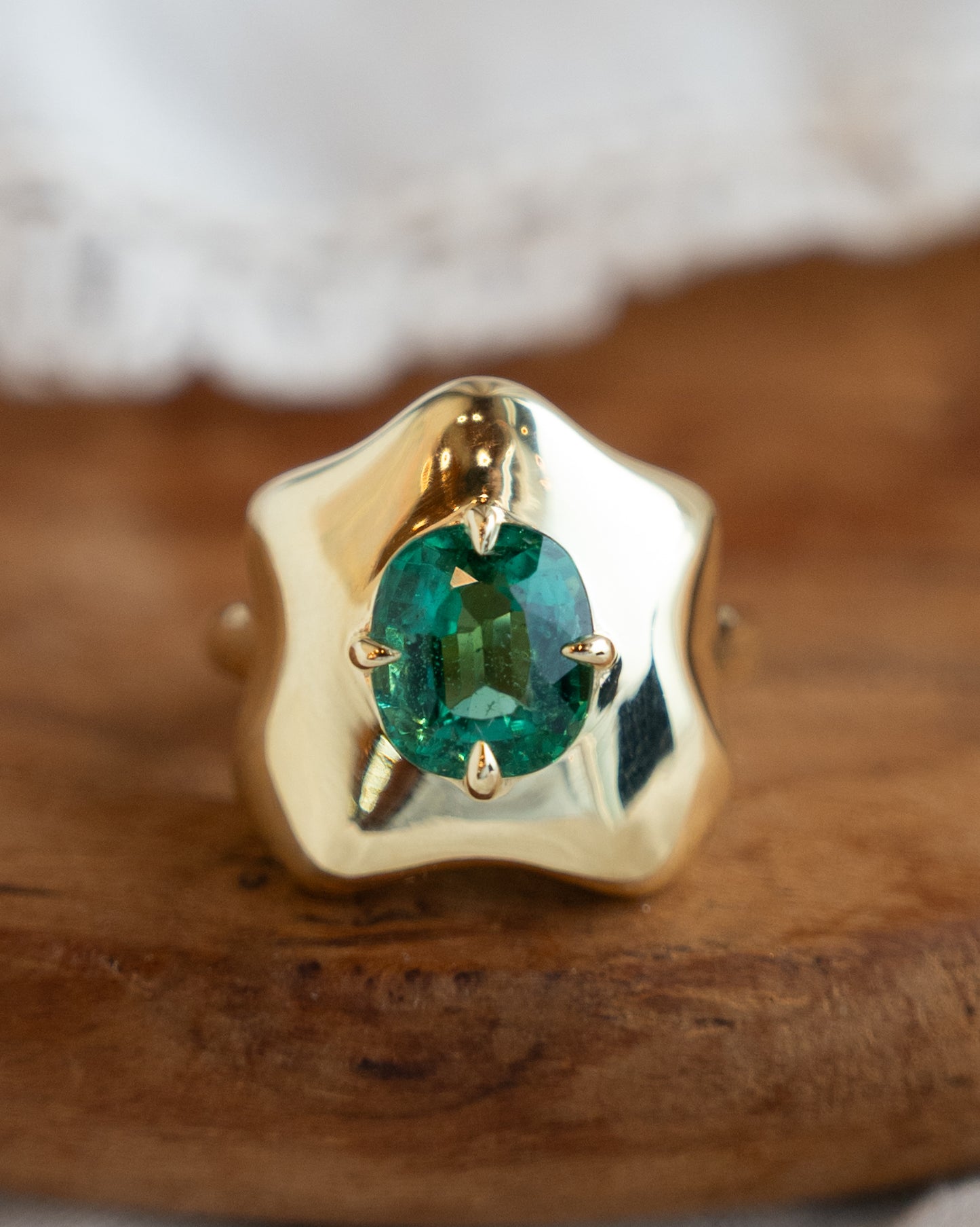 1.70 Cushion Cut Emerald Cocktail Ring in 18k