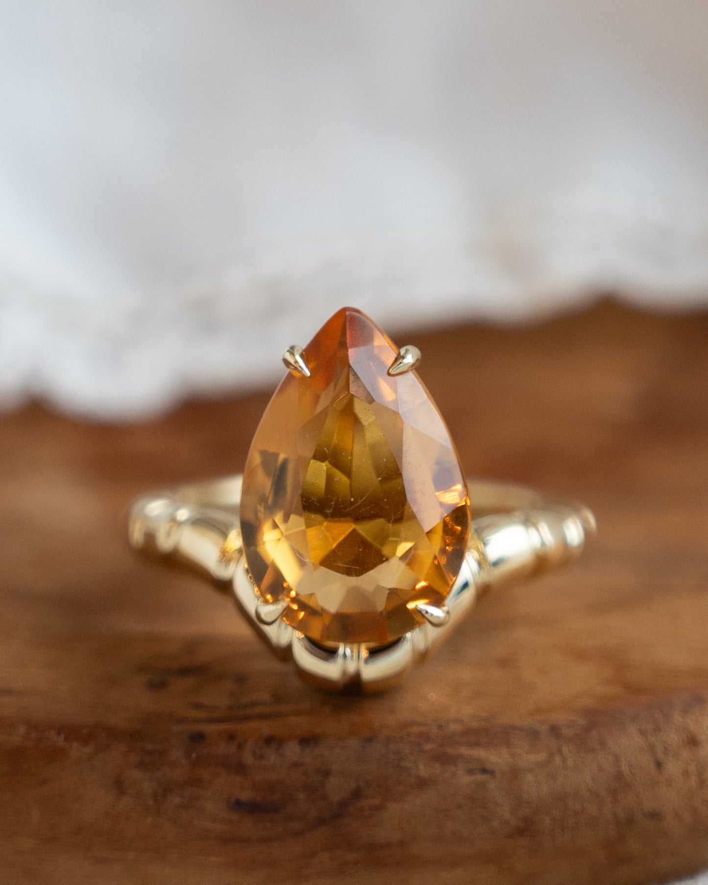 5 Carat Pear Cut Citrine Cocktail Ring in 18k