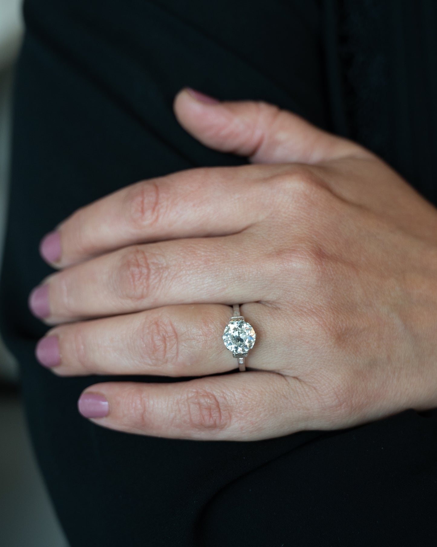 2.24 Vintage Old European Diamond Engagement Ring Platinum