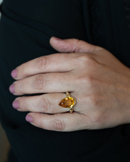 5 Carat Pear Cut Citrine Cocktail Ring in 18k