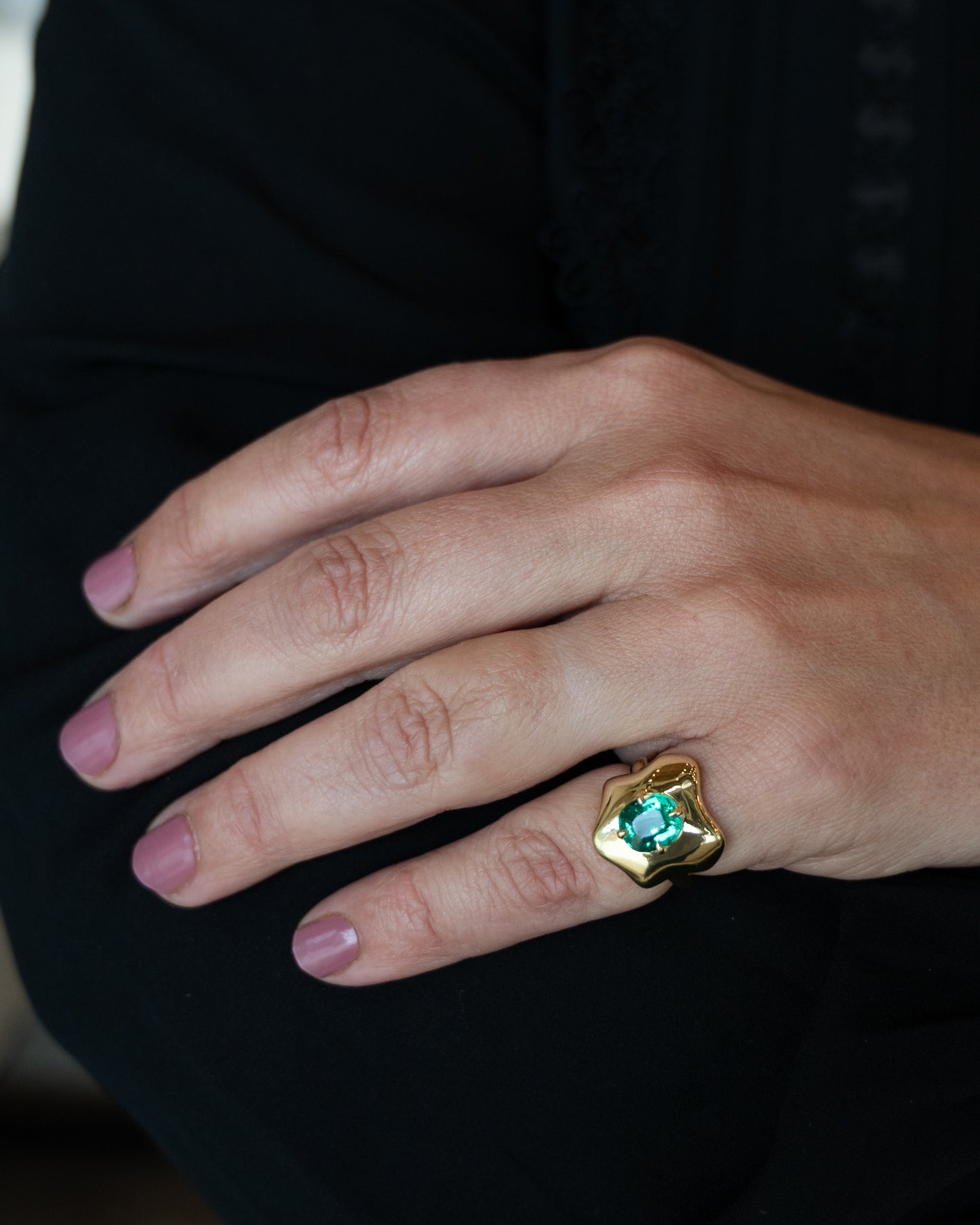 1.70 Cushion Cut Emerald Cocktail Ring in 18k