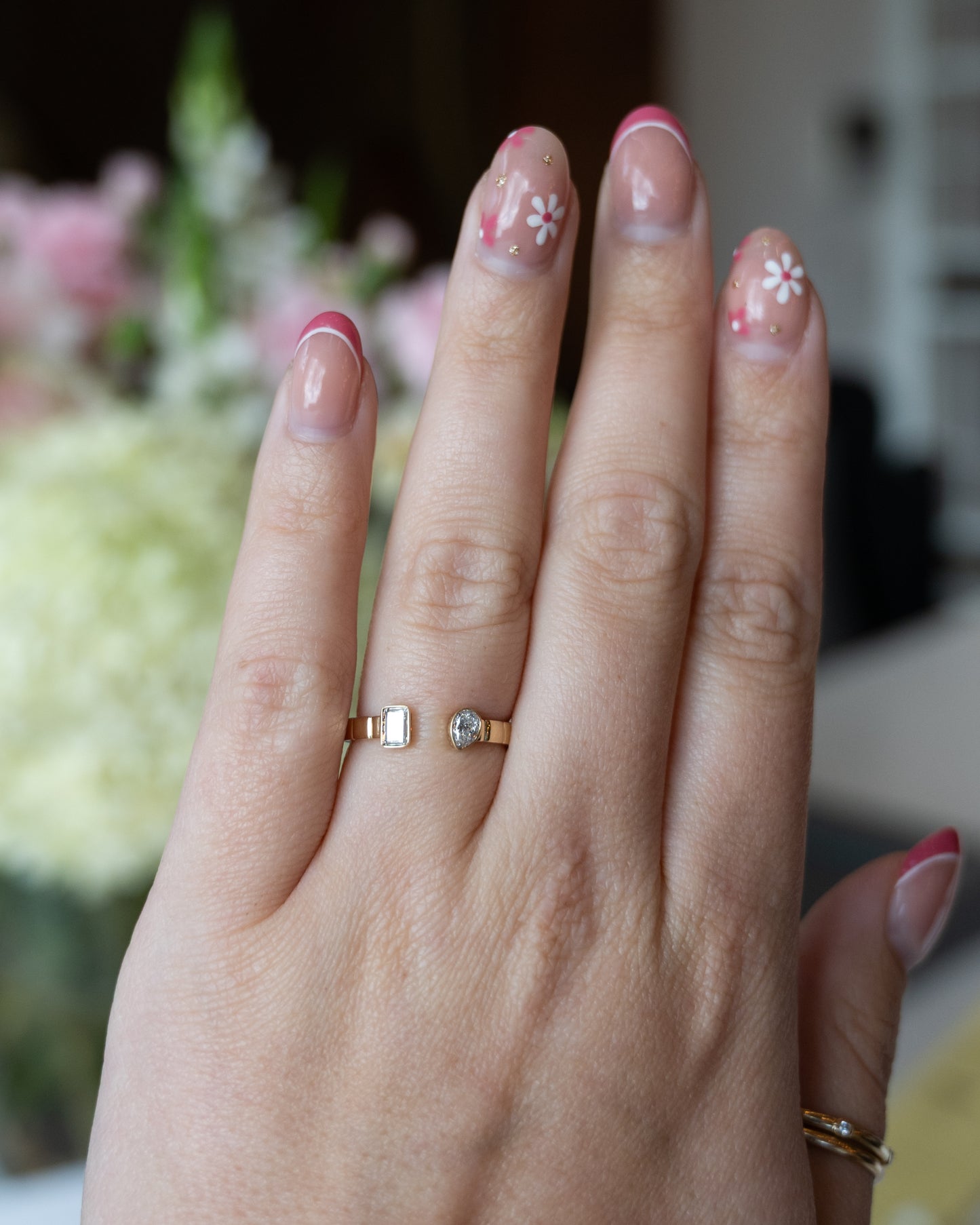 .26 Emerald & Pear Diamond Stacking Ring in 14k