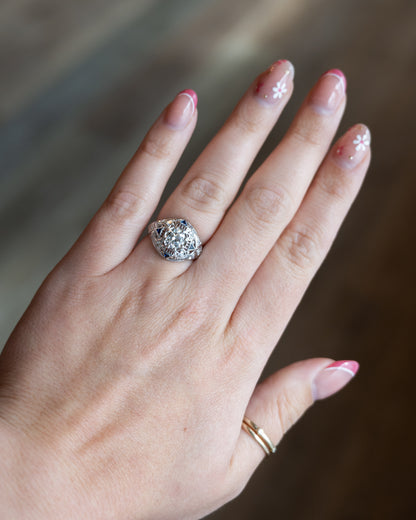 1.03 Art Deco Diamond & Sapphire Engagement Ring 14k
