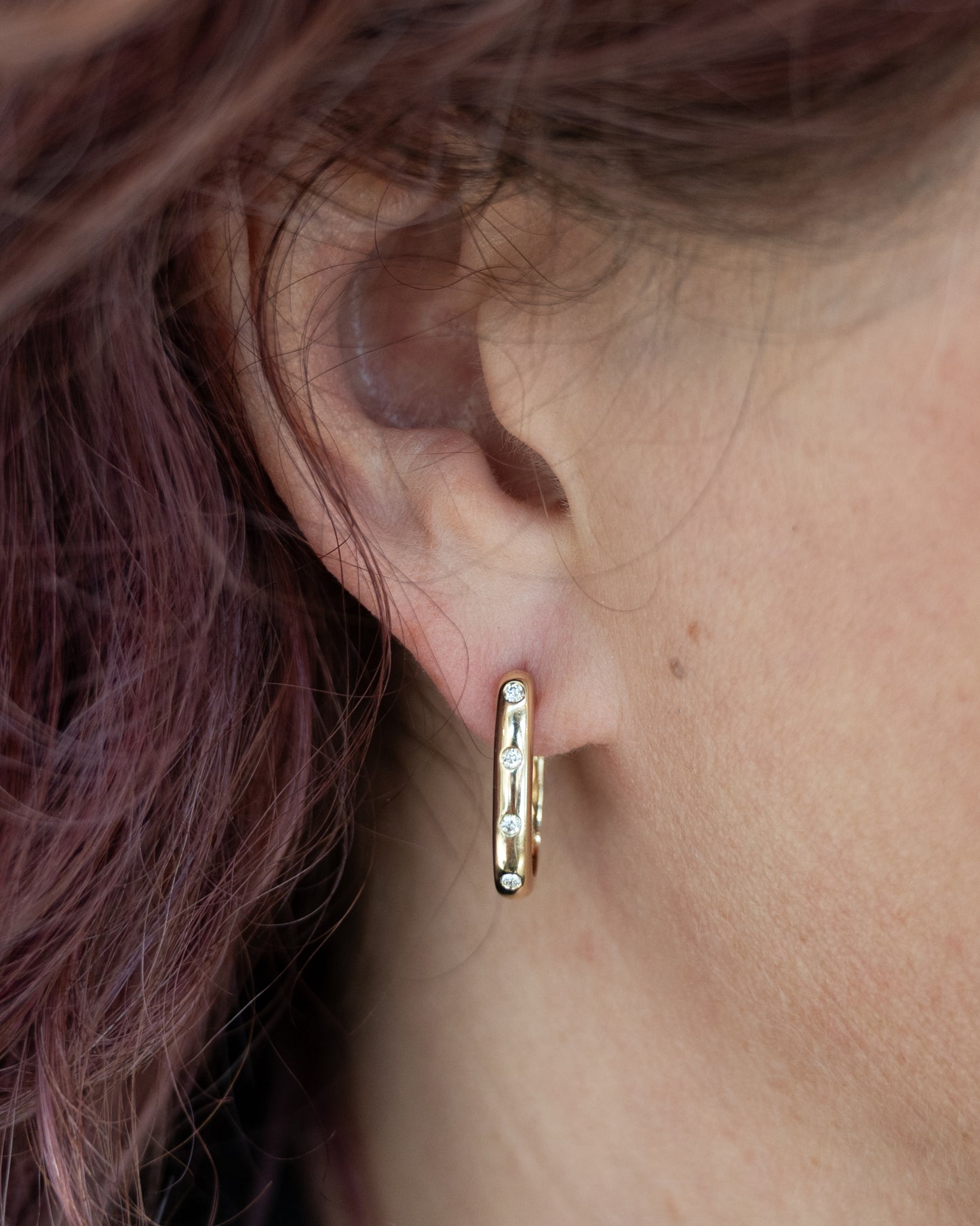 .14 Flush Set Diamond Hoop Earrings in 14k