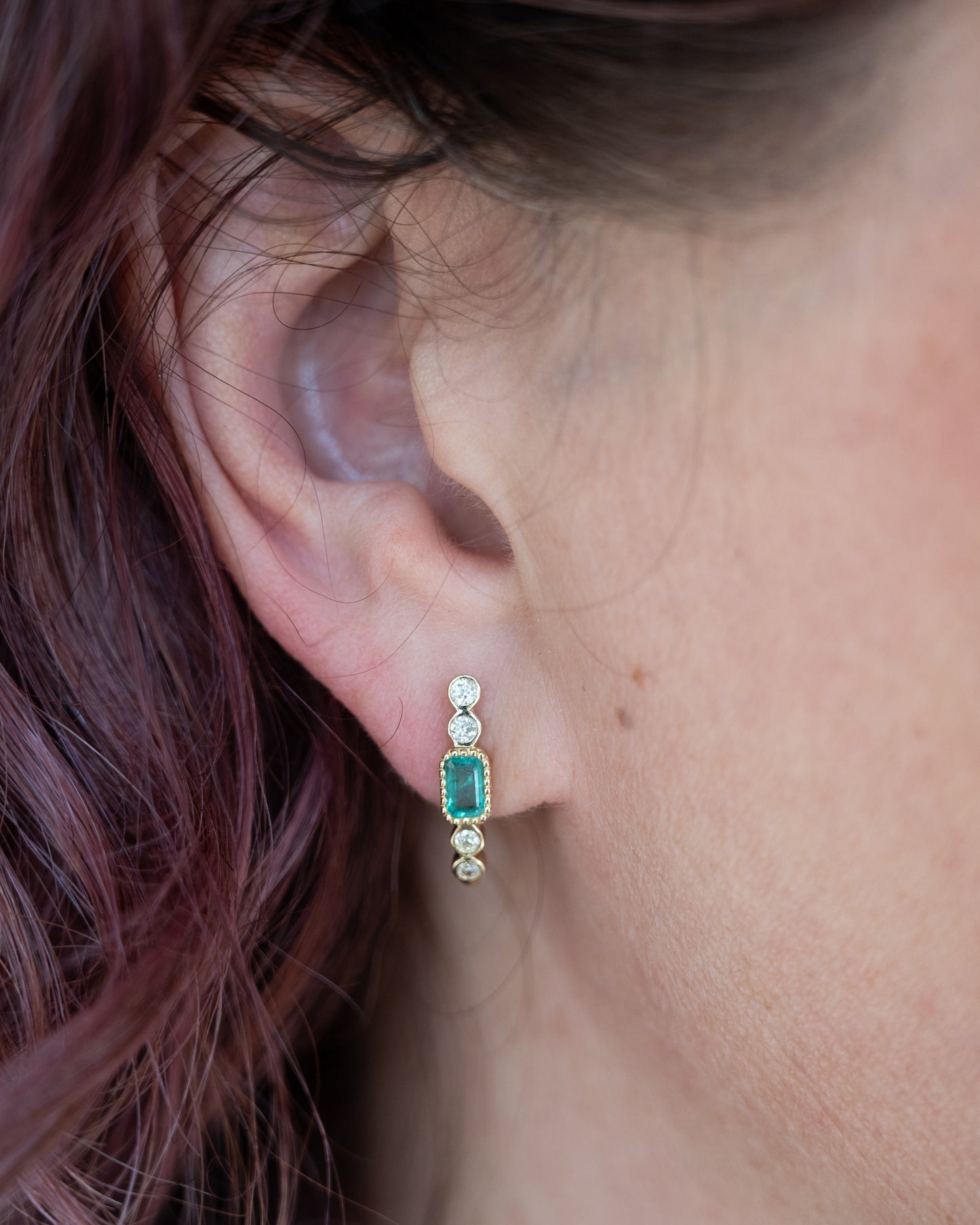 .60 Tourmaline & Diamond J Hoop Earrings in 14k