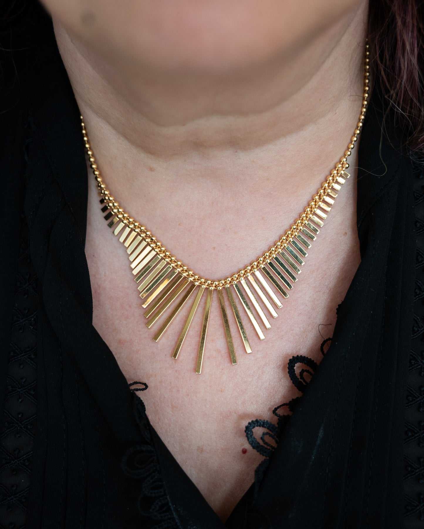 16 Inch Fringe Statement Necklace in 14k Yellow Gold