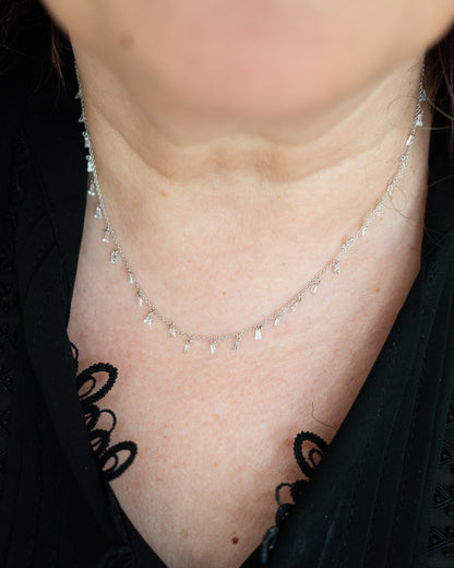 1.60 Tapered Baguette Diamond Drop Necklace 18k