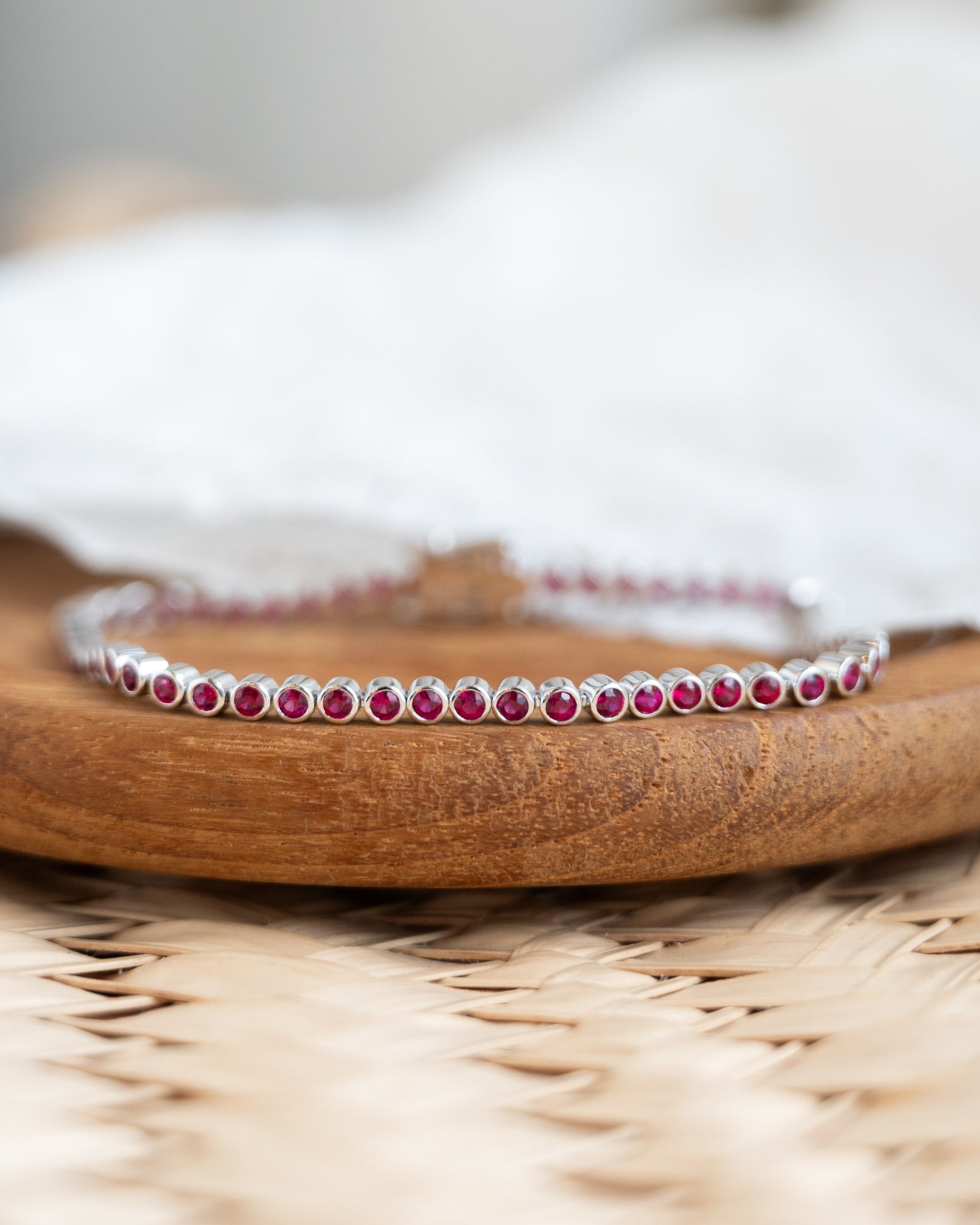 2.96 Bezel Ruby Tennis Bracelet in 14k White Gold