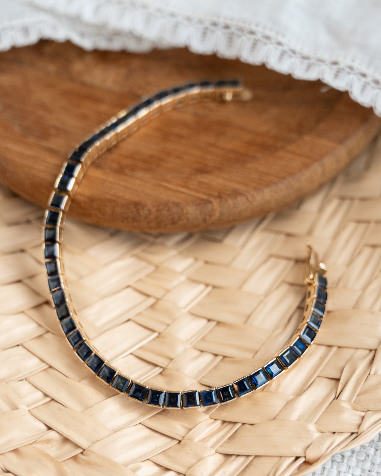 10 Carat Step Cut Sapphire Tennis Bracelet in 14k