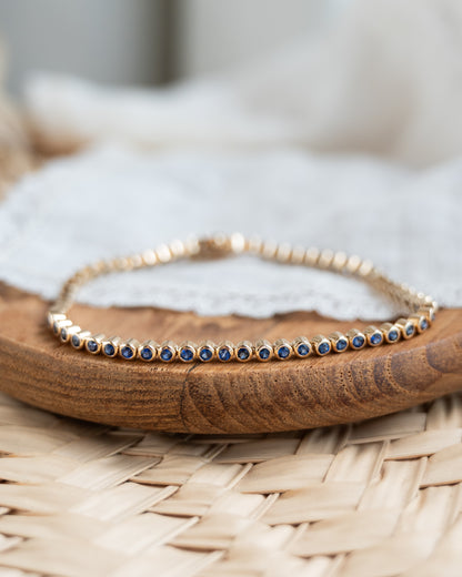 3 Carat Bezel Sapphire Tennis Bracelet in 14k Yellow Gold