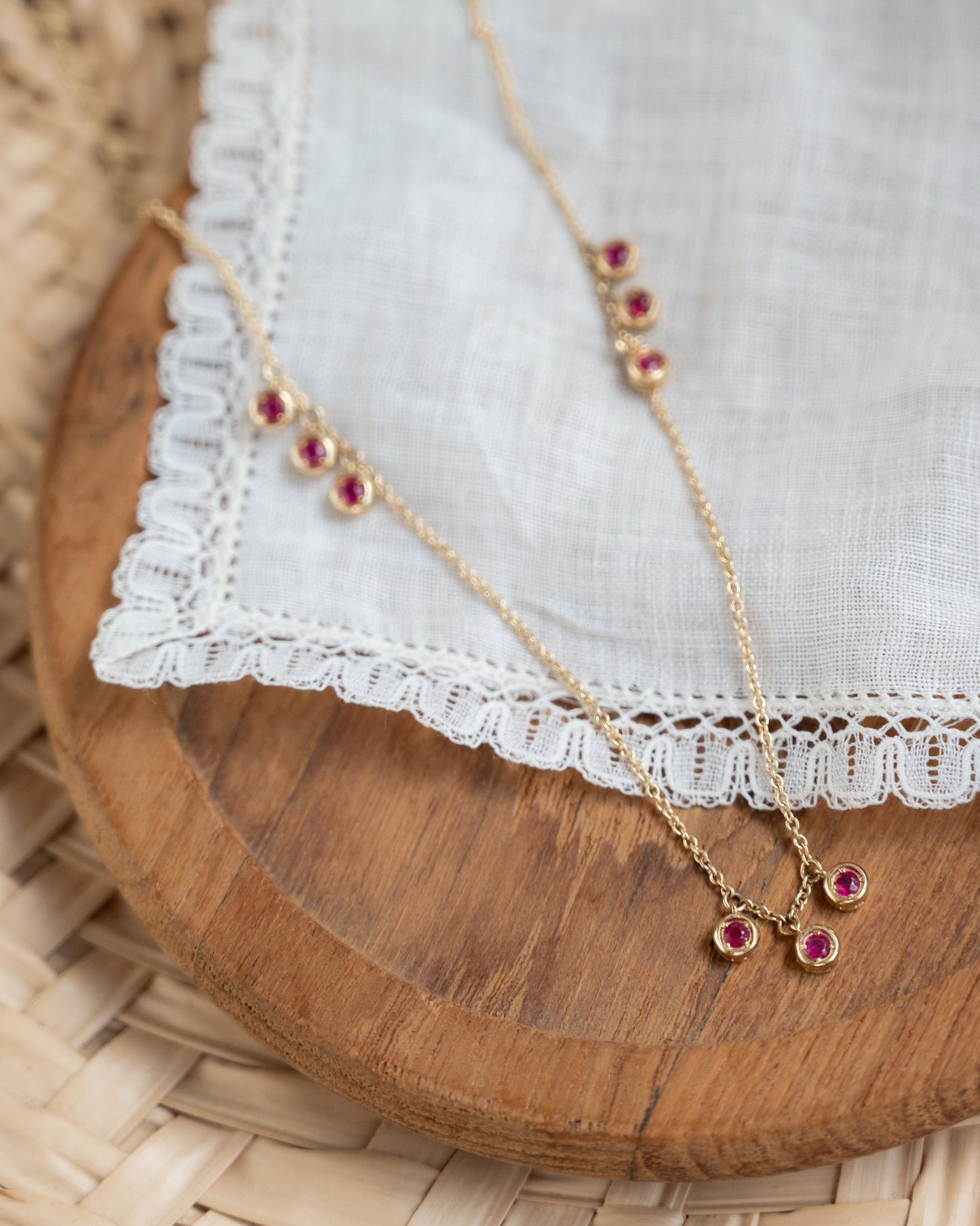 .51 Bezel Ruby Dangle Necklace in 14k Yellow Gold