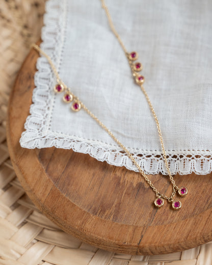 .51 Bezel Ruby Dangle Necklace in 14k Yellow Gold