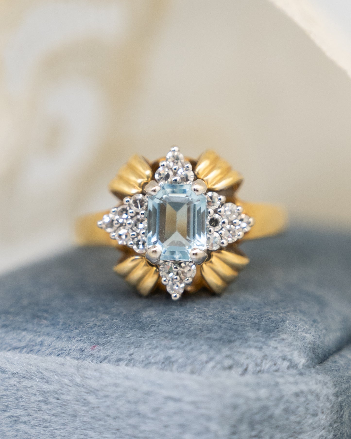 .75 Vintage 1950s Aquamarine & Diamond Ring in 14k