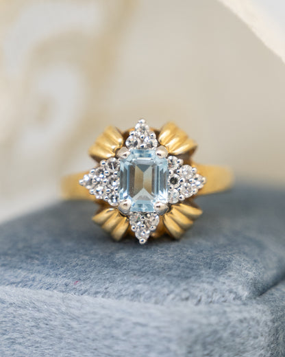 .75 Vintage 1950s Aquamarine & Diamond Ring in 14k