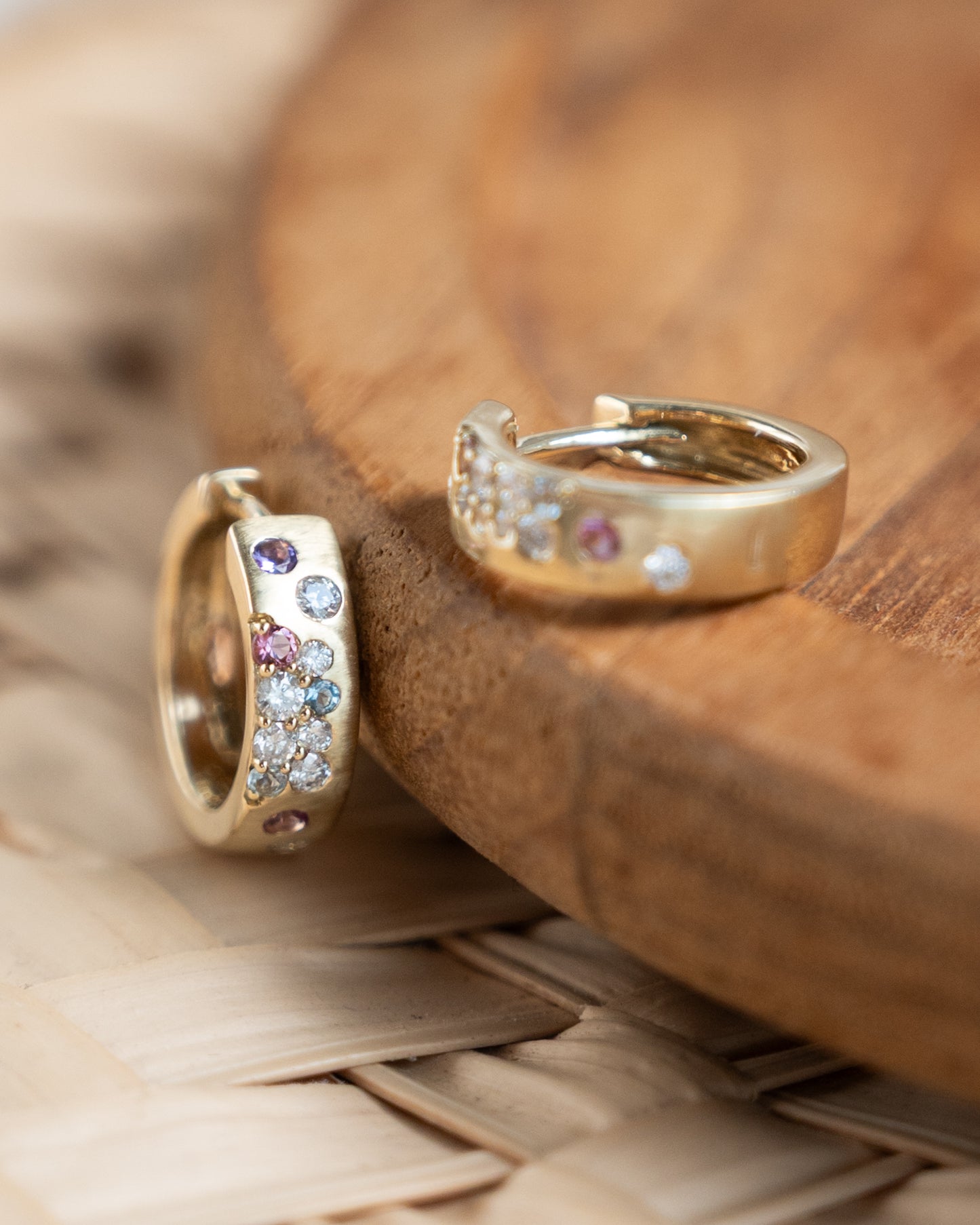 Mixed Gemstone Hoop Earrings in 14k Yellow Gold