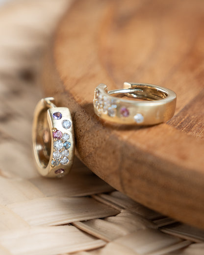 Mixed Gemstone Hoop Earrings in 14k Yellow Gold
