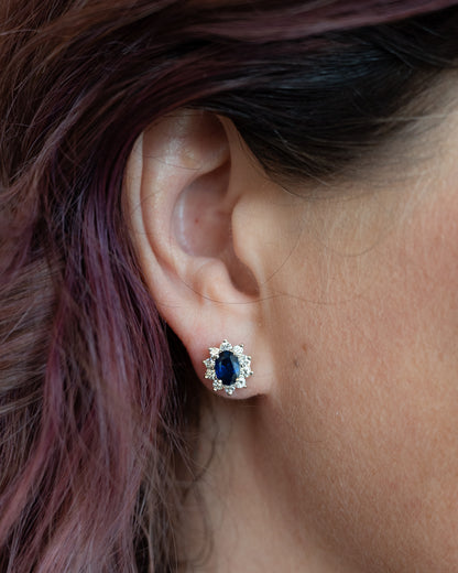 2.40 Oval Sapphire & Diamond Earrings in 14k White Gold