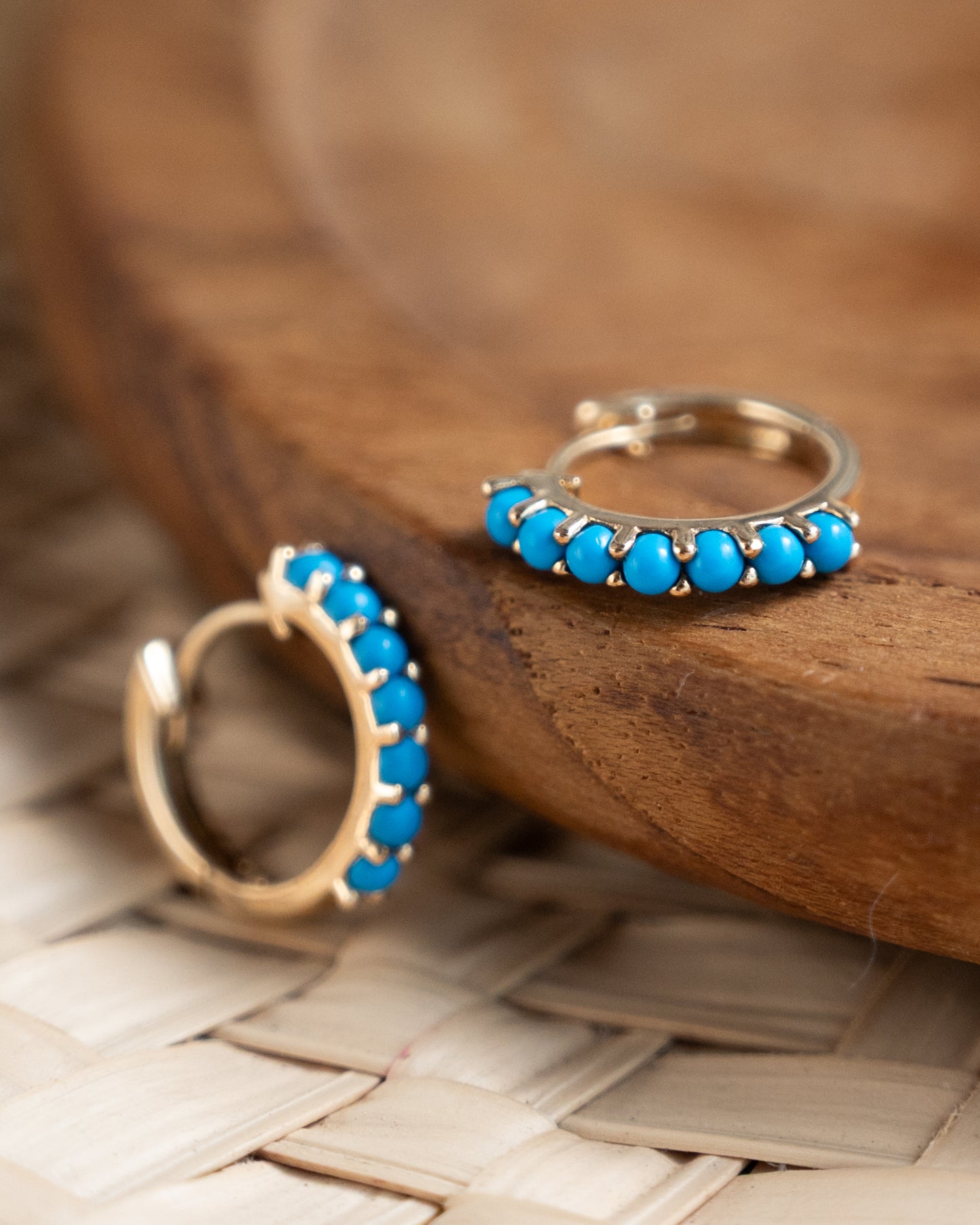 .55 Cabochon Turquoise Huggie Hoop Earrings in 14k