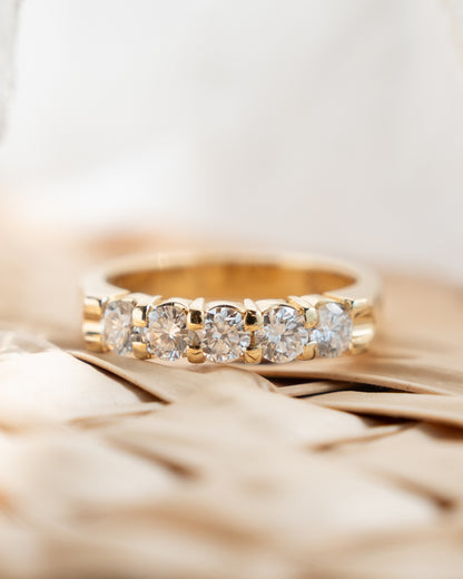 .75 Five Stone Diamond Wedding Band in 18k Yellow Gold