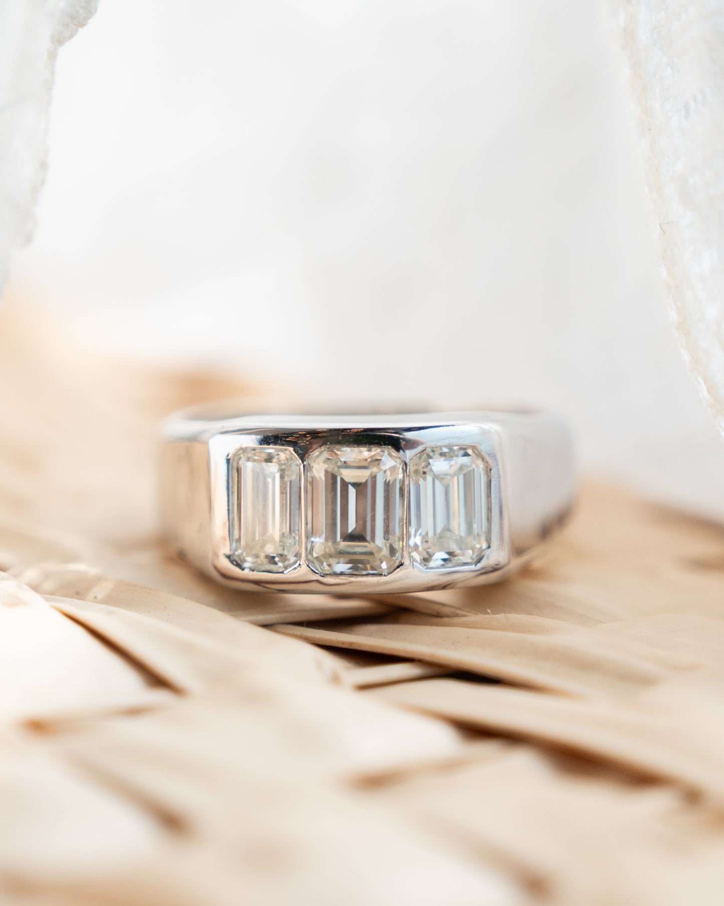 .70 Emerald Cut Diamond Three Stone Engagement Ring 14k