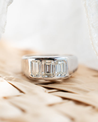 .70 Emerald Cut Diamond Three Stone Engagement Ring 14k