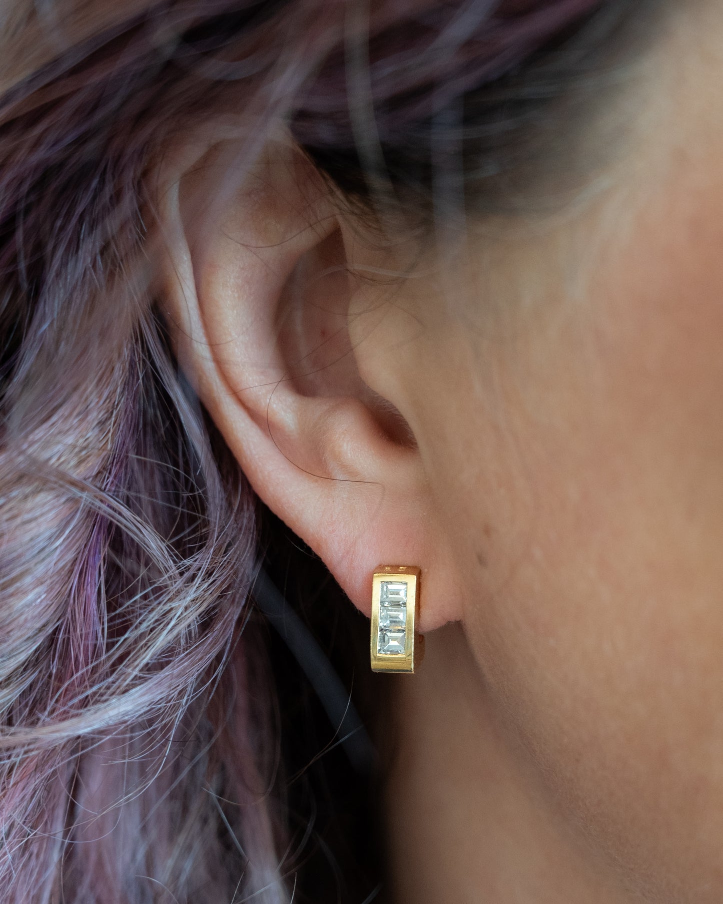 .90 J Hoop Diamond Stud Earrings in 18k Yellow Gold