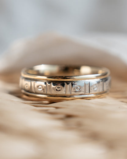 Vintage Mens Retro Geometric Two-Tone Wedding Band 14k