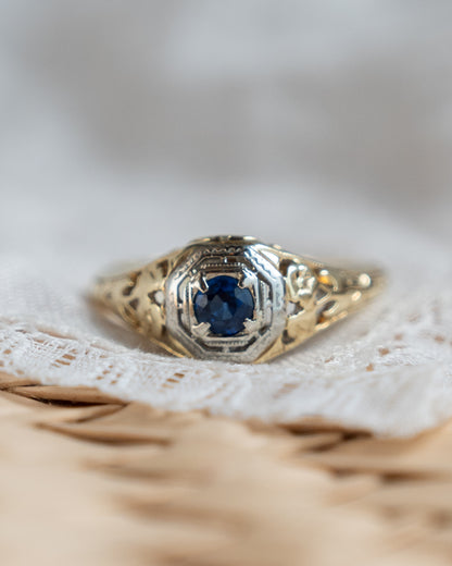 .12 Vintage Art Deco Sapphire Engagement Ring Two-Tone 14k