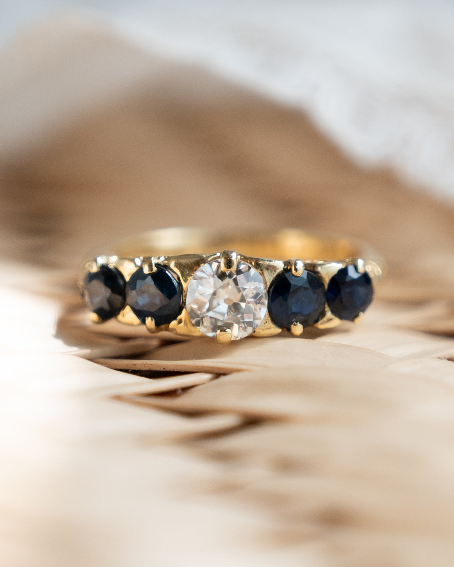 .51 Vintage Euro Diamond & Sapphire Stacking Ring 18k