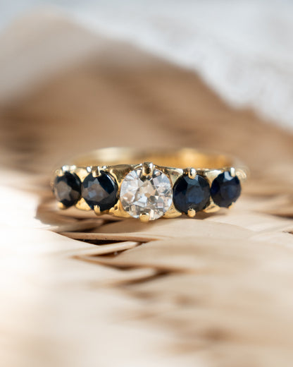 .51 Vintage Euro Diamond & Sapphire Stacking Ring 18k