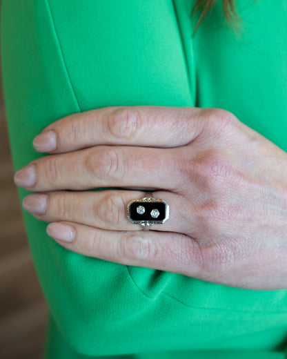 .06 Vintage Art Deco Diamond & Onyx Cocktail Ring 14k