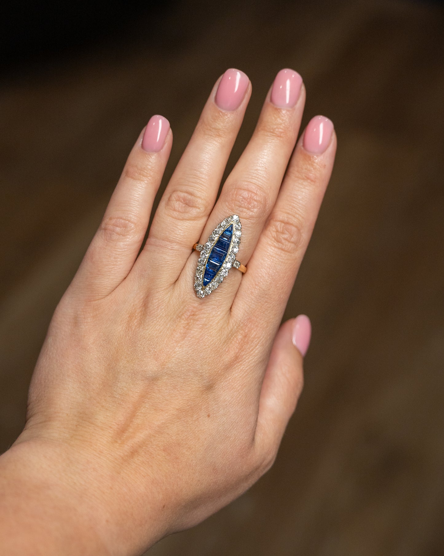 2.40 Victorian Navette Cocktail Ring in 14k Yellow Gold