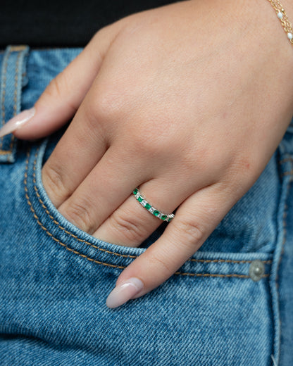 Emerald & Diamond Stacking Ring in 14k White Gold
