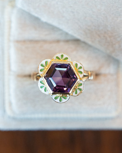 2.00 Edwardian Hexagon Amethyst Ring in 14k