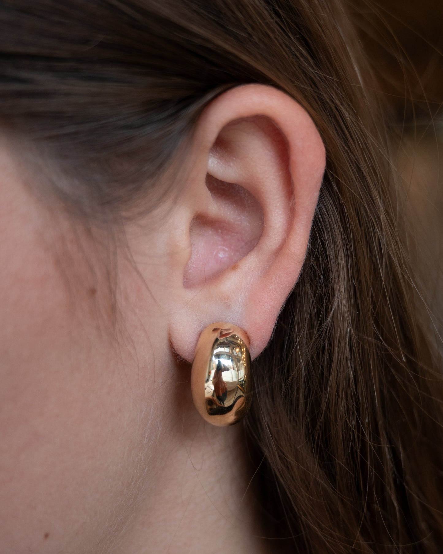 Oval Domed Bubble Stud Hoop Earrings in 14k