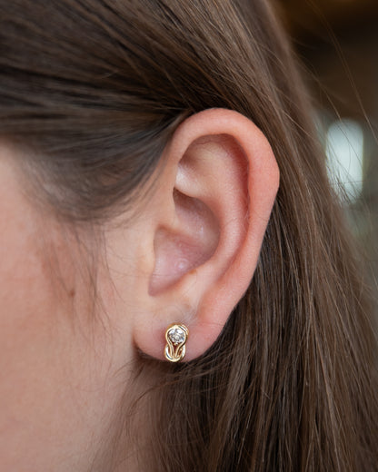 .41 Knot Style Diamond Stud Earrings 14k Yellow Gold