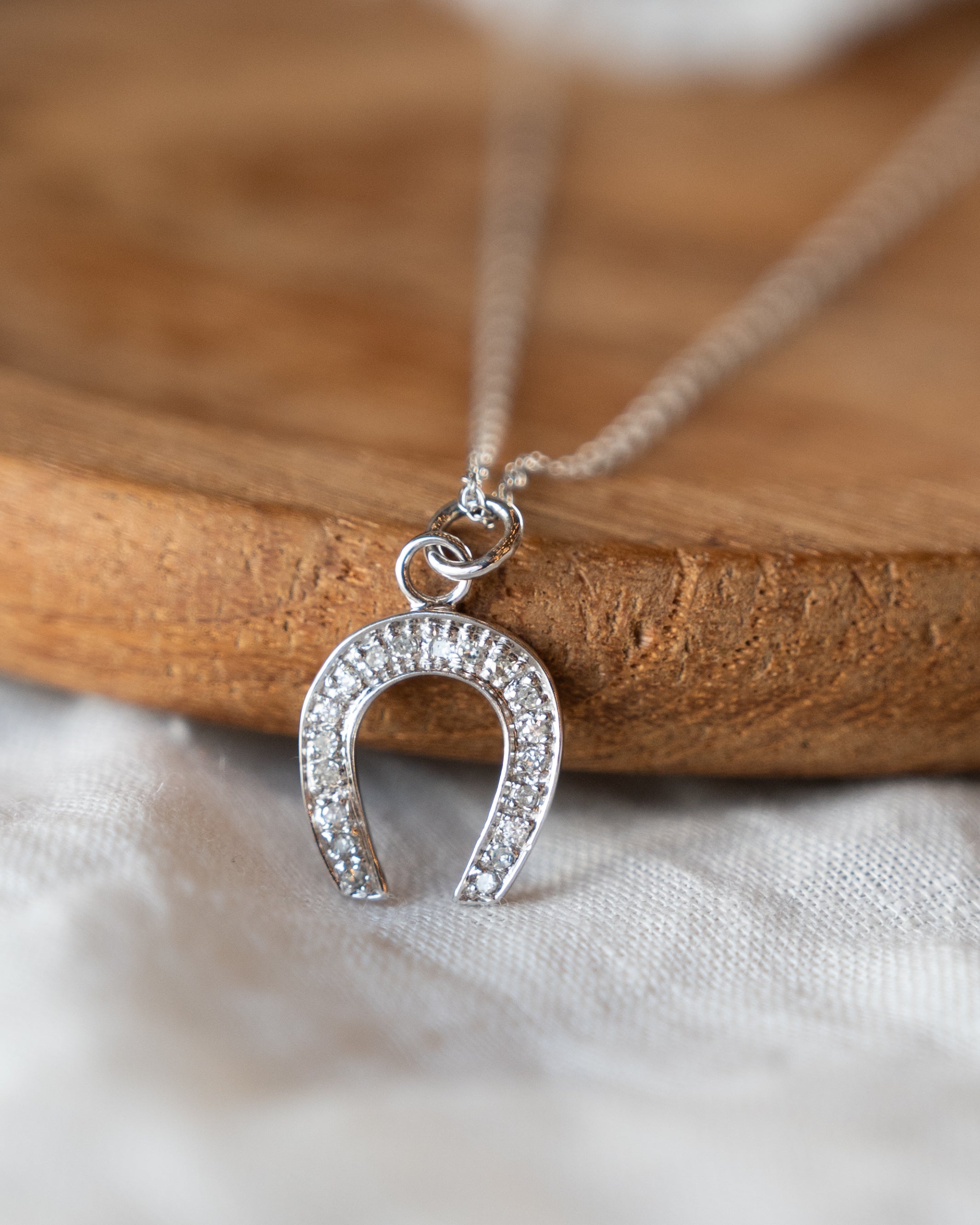 Vintage Art Deco Diamond Horseshoe Pendant Necklace 14k