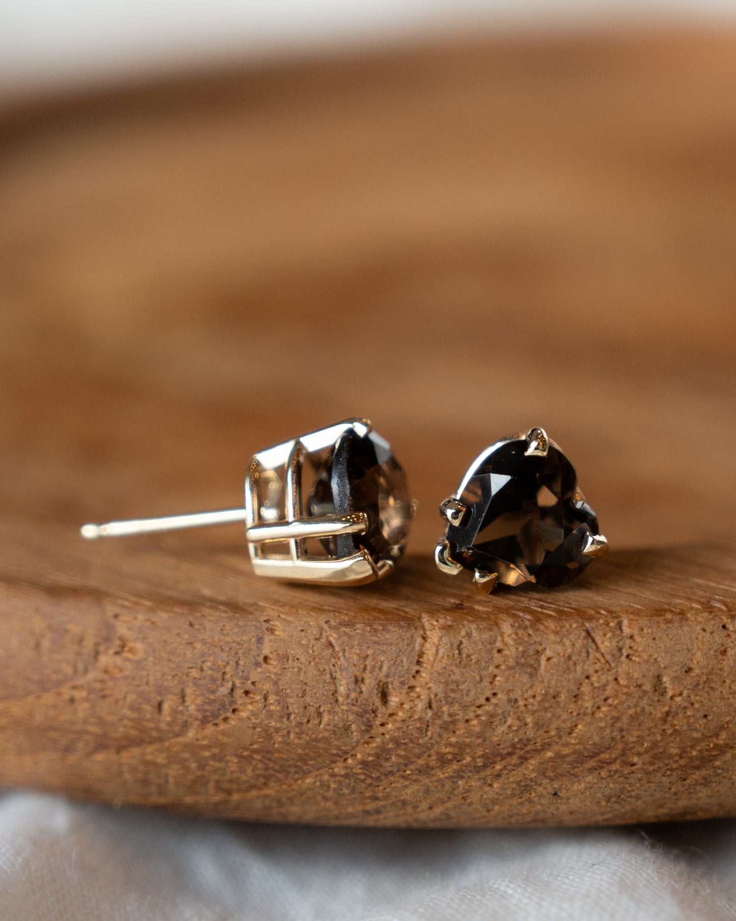 2.02 Heart Shaped Smokey Quartz Stud Earrings 14k