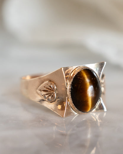 Mens Antique Art Nouveau Tigers Eye Ring in 14k