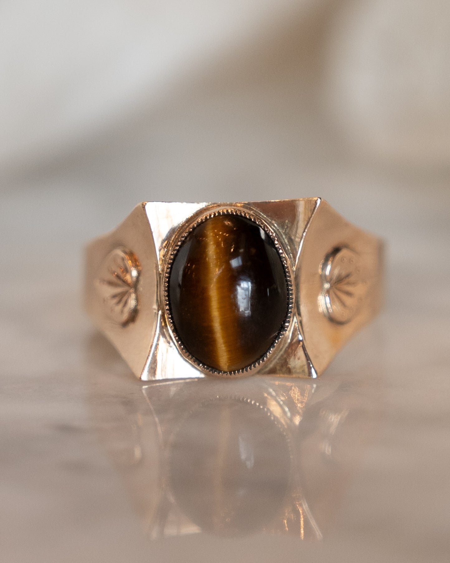 Mens Antique Art Nouveau Tigers Eye Ring in 14k